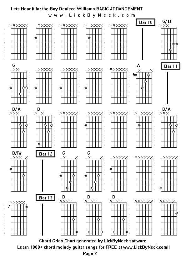 Chord Grids Chart of chord melody fingerstyle guitar song-Lets Hear It for the Boy-Deniece Williams-BASIC ARRANGEMENT,generated by LickByNeck software.